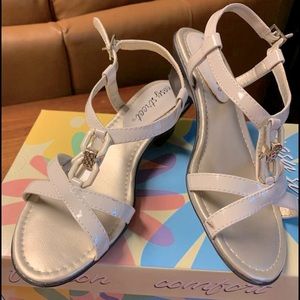 Size 5 White/Silver Heeled Sandals “Easy Street”